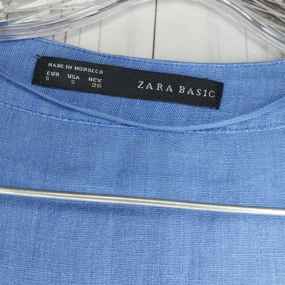 Zara Basic 100% Linen Blue V-Neck Dress Size S - Picture 6 of 12